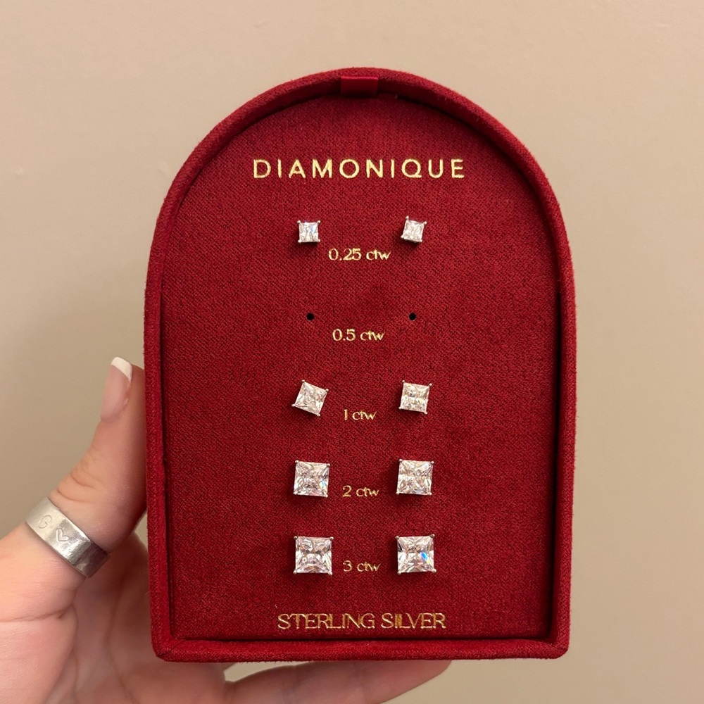 Diamonique Silver Sparkling Stud Earrings Set